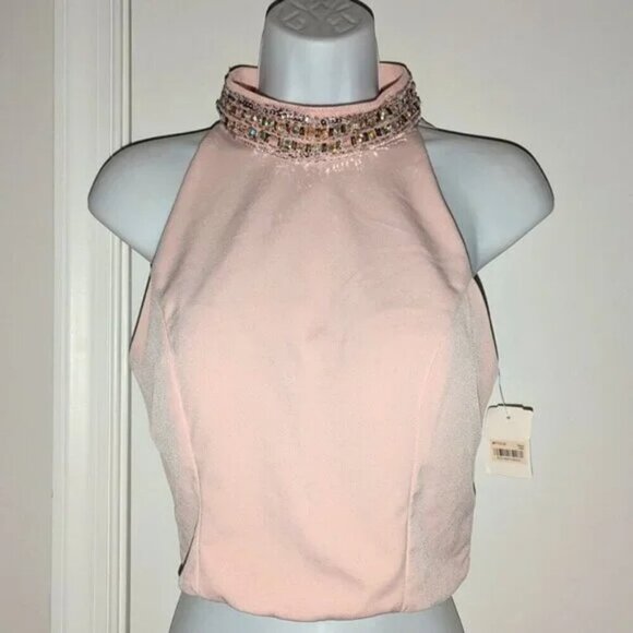 *3 FOR $9* NEW Crystal Doll Beaded Crystal Sequin High Neck Formal Tank Top XS - Picture 1 of 3